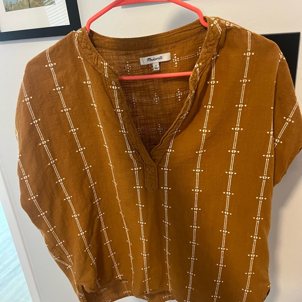 Madewell Mustard Blouse with White Pattern